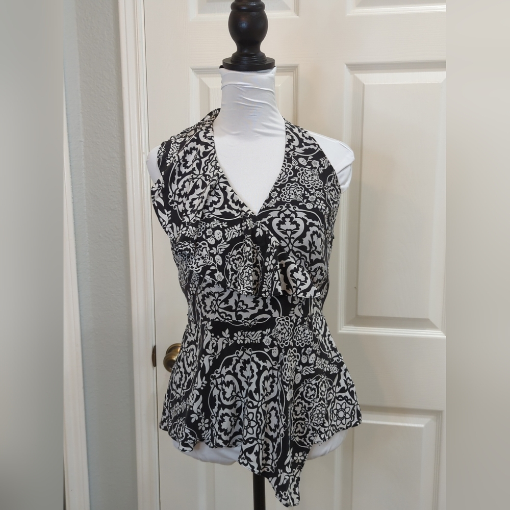White House Black Market 100% Silk Size 6 Floral Halter Top